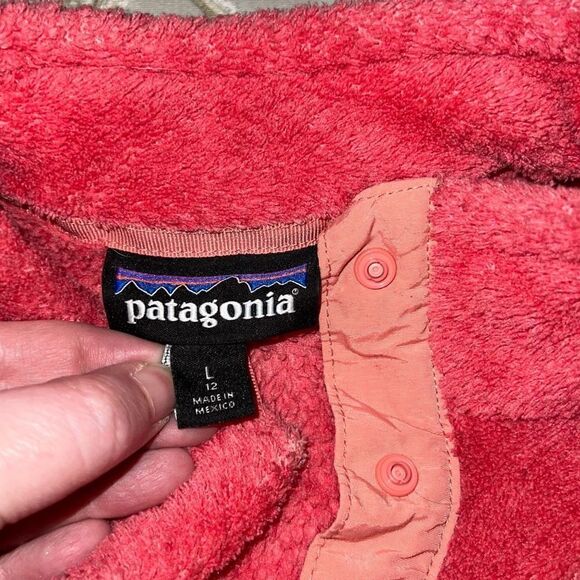 Patagonia Girls Snap-T Re-Tool Pullover Jacket Fleece Sz Large 12 Coral Rose - Picture 3 of 9